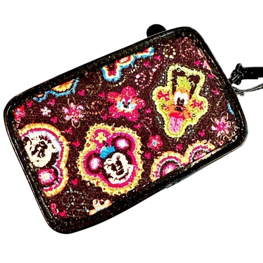 Disney Parks Clear Sequin Wristlet Mickey Mouse Pluto Goofy Zip Closure